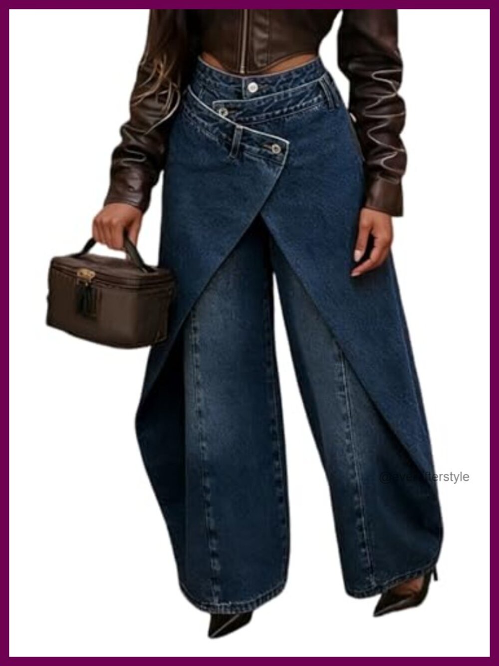 Asymmetrical Baggy Wide Leg High Waisted Denim Jeans Pants